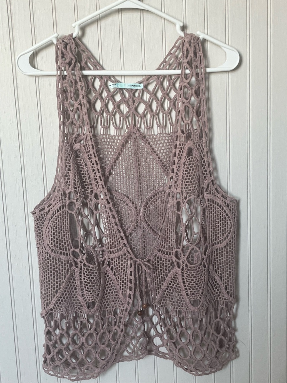 Crocheted Openwork Vest in Dusty plum